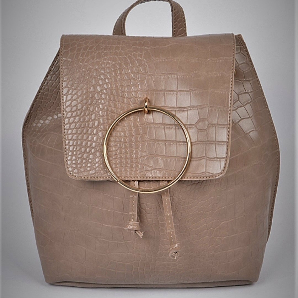 Taupe Snake Print Backpack Purse